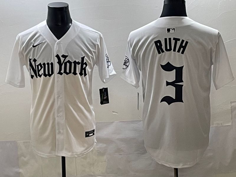 Men 2025 New York Yankees #3 Ruth White Five generations Joint Name Nike MLB Jersey style 31